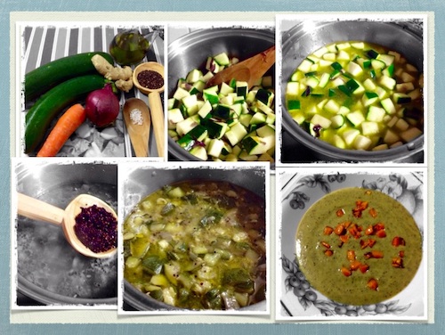 La foto muestra un collage de seis fotos para indicar los pasos en la preparación de la receta.